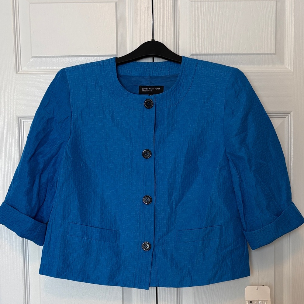Jones New York Vibrant Blue Cropped Button Jacket